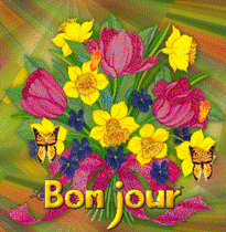 Gif animé bonjour bouquet de fleurs